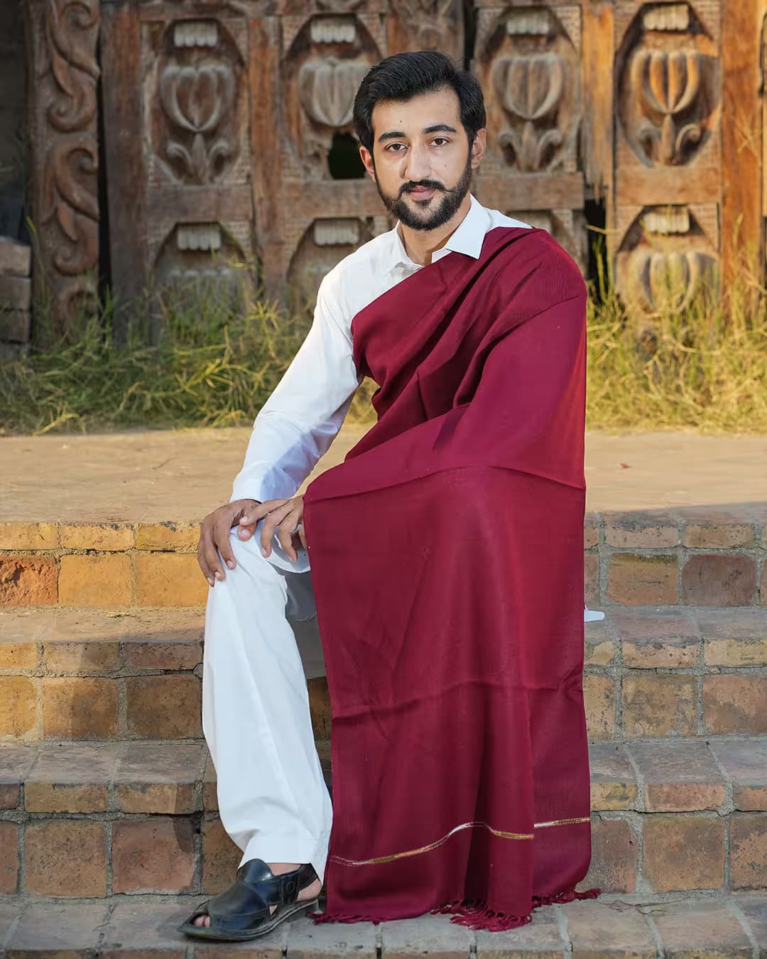 Handmade Pure Wool Shawl | Maroon Color