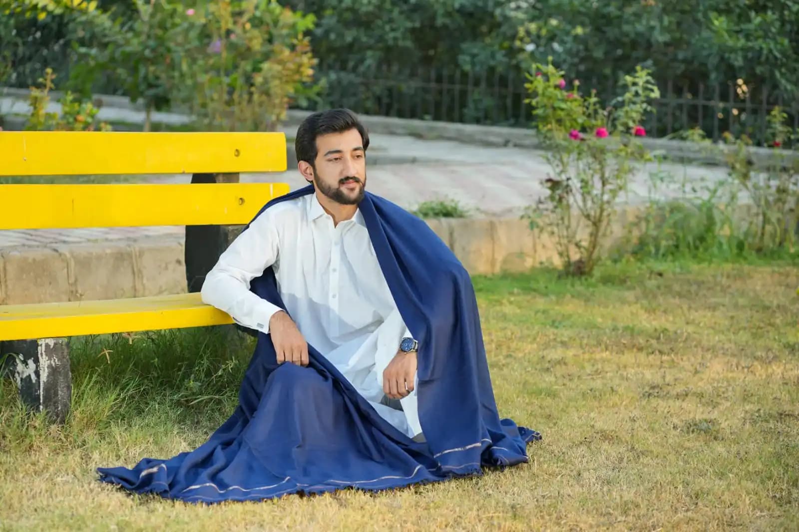 72 Wool Men Blue Shawl – Premium Handwoven Comfort and Style