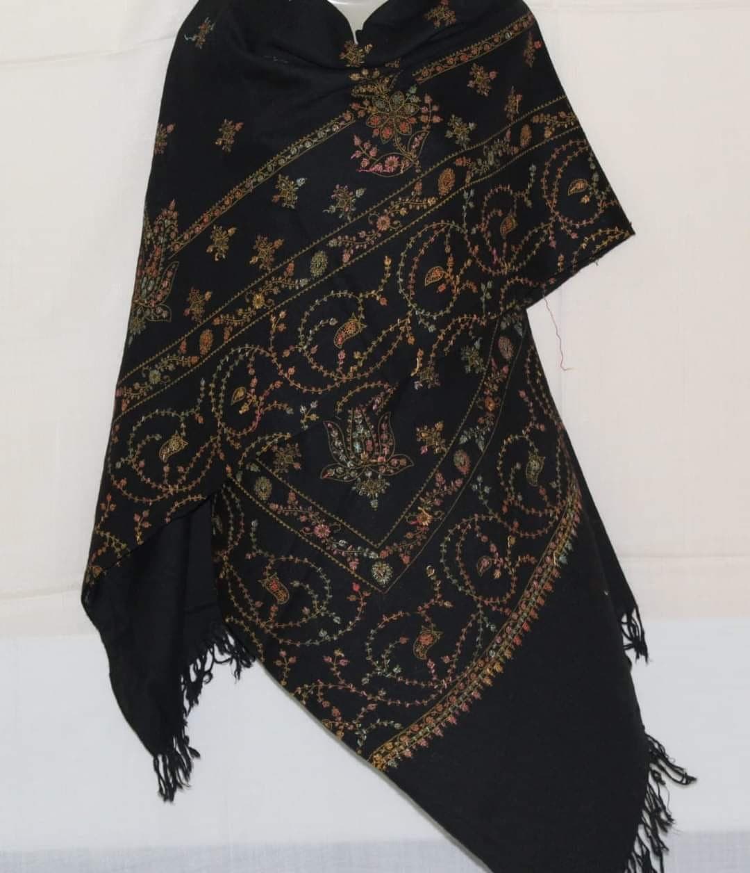 Luxury Black Embroidered Pashmina Shawl | Handmade Kashmiri Kani/Jaal Work