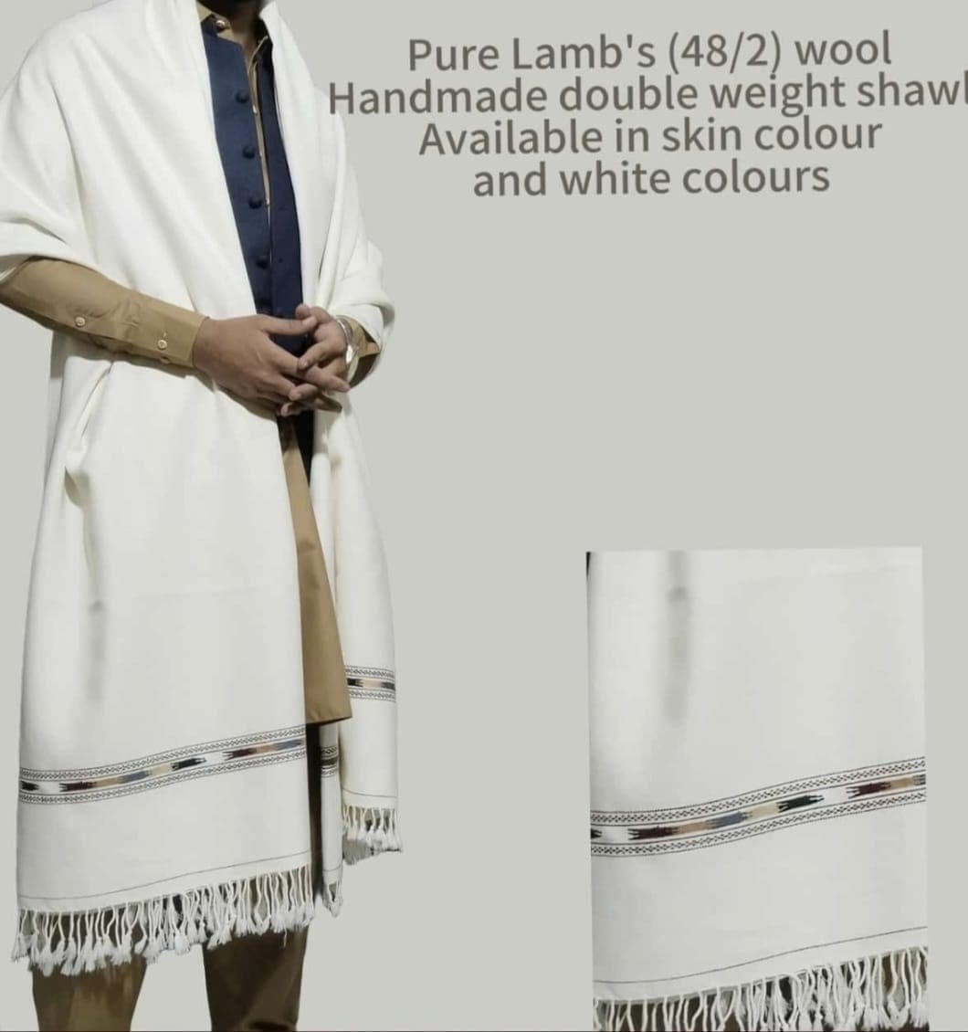 Luxury Pure Lamb’s Wool (48/2) Handmade Double-Weight Shawl | White & Skin Colors