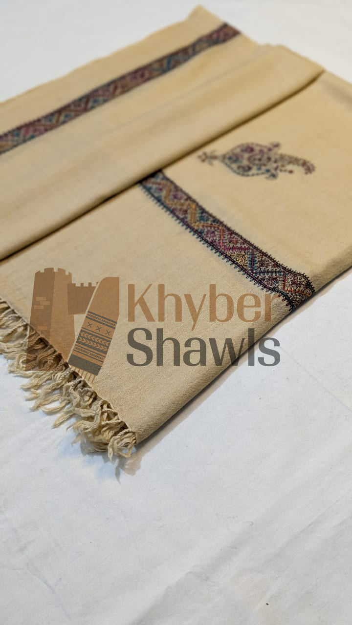 96 - Ring Indian Shawl, Pure Wool Border Handwork